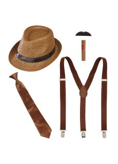 Zestaw gangstera LATA 20 br�zowy kapelusz gangstera w�sy gangstera przebranie gangsterskie