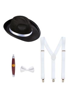Zestaw retro LATA 20 czarny kapelusz retro szelki m�skie kapelusz gangstera