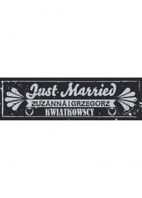 Dekoracja sali weselnej JUST MARRIED baner personalizowany - 125cm x 38cm
