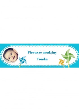Baner ze zdjciem NIEBIESKIE WIATRAKI - 125cm x 38cm