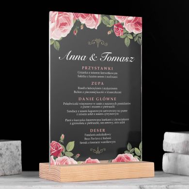 Menu weselne BUKIET RÓŻ na ramce plexi Menu weselne BUKIET RÓŻ na ramce plexi