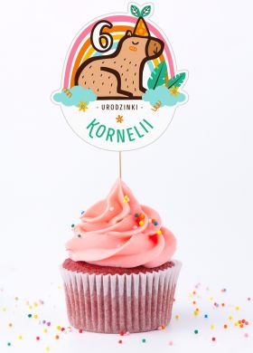 Personalizowane pikery do babeczek KAPIBARA na urodziny dzieci dekoracje na urodziny pikery na babeczki