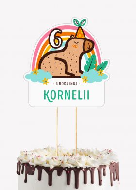 Personalizowany topper na tort KAPIBARA na urodziny dziecka dekoracje na tort dekoracja na urodziny dziecka