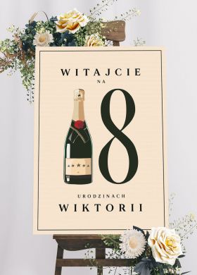 Tablica powitalna na 18 urodziny SZAMPAN dekoracja na 18 dekoracja na 18 urodziny personalizowana tablica