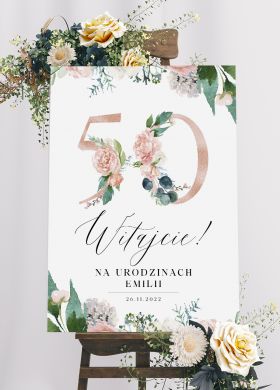 Tablica powitalna na 50 urodziny KWIATY personalizowana Tablica powitalna na 50 urodziny KWIATY personalizowana