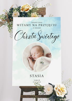 Tablica powitalna ze zdj�ciem CHRZEST ch�opca dekoracja na chrzest ozdoba na chrzest tablica na chrzest