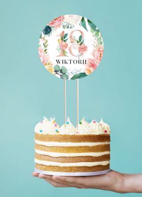 Dekoracja na tort 18 urodziny KWIATY topper na tort dekoracja na urodziny topper na tort urodzinowy