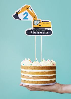 Topper na tort koparka ROBOTY DROGOWE Topper na tort koparka ROBOTY DROGOWE