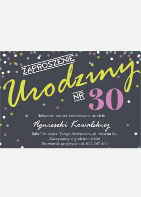 Zaproszenia na 30 urodziny personalizowane KONFETTI Zaproszenia na 30 urodziny personalizowane KONFETTI
