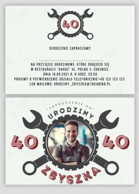 Zaproszenia ze zdjciem URODZINY MECHANIKA zaproszenia na 40 urodziny personalizowane zaproszenie na 40 urodziny