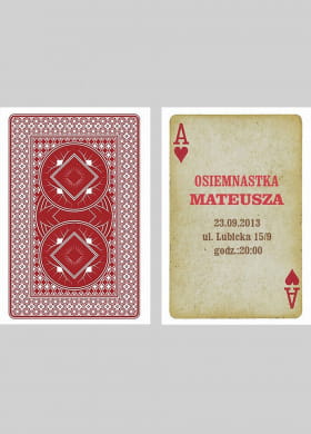 Zaproszenia karty do gry AS zaproszenia na urodziny zaproszenia urodzinowe zaproszenia personalizowane