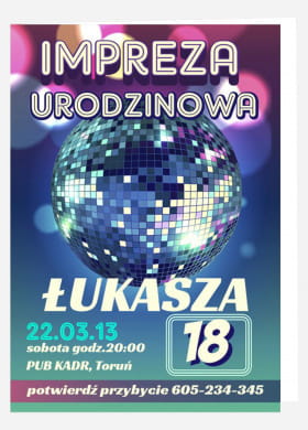 Zaproszenia personalizowane DISCO zaproszenia urodzinowe zaproszenia na 18 urodziny zaproszenia na osiemnastk