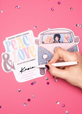 Zaproszenia personalizowane na imprez tematyczn HIPPIE (6szt.)