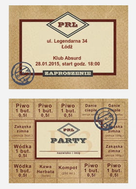 Zaproszenie PRL personalizowane zaproszenia w stylu PRL zaproszenie w stylu PRL