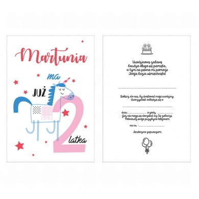 Zaproszenia na 2 urodziny dziewczynki ZAPROSZENIA Z JEDNOROŻCEM Zaproszenia na 2 urodziny dziewczynki ZAPROSZENIA Z JEDNOROŻCEM