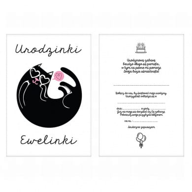 Zaproszenia personalizowane z kotkiem URODZINKI zaproszenia na urodziny dla dziewczynki